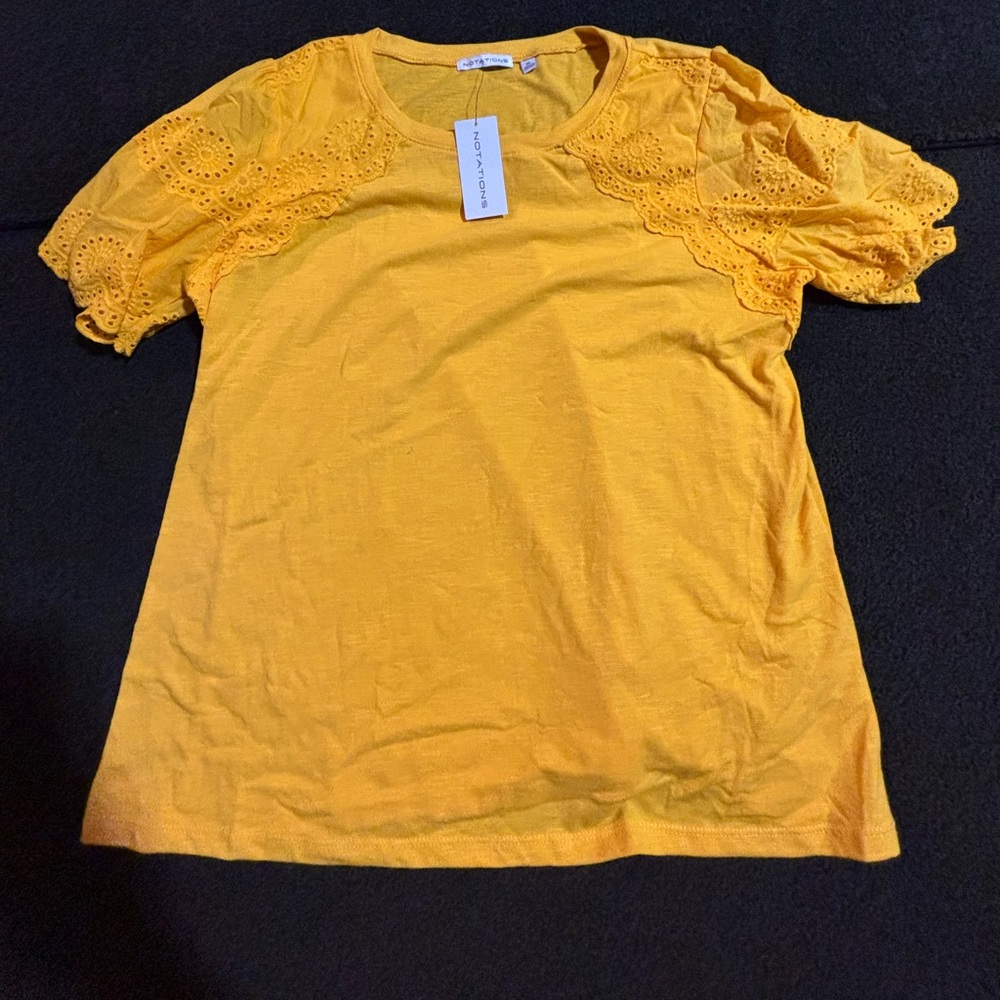 Notations Yellow Eyelet Sleeve Top